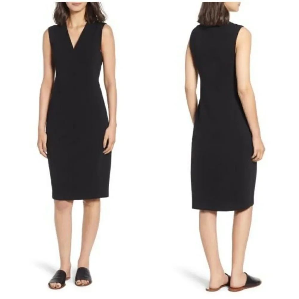 James Perse Black Vneck Sleeveless Shift Dress Sz Lg